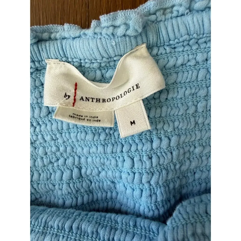 Anthropologie Strapless Tiered Gauze Cotton Maxi Dress Blue Sz M